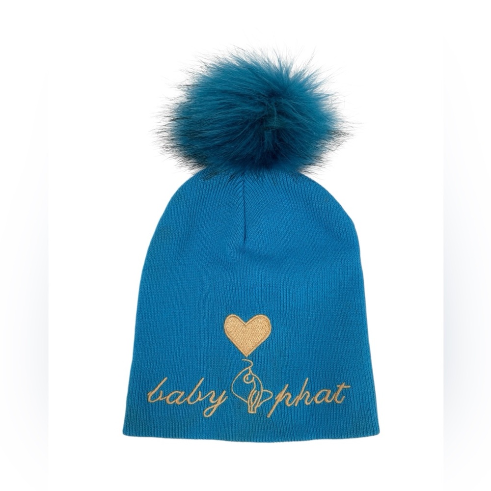 Baby Phat Hat Beanie Fitted Womens One Size Blue Embroidered Knit Winter